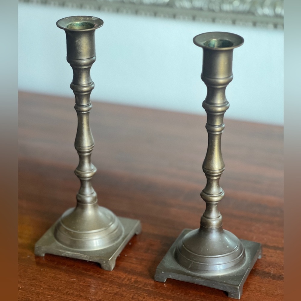 Pair of vintage brass candlestick holders for taper candles set of 2
